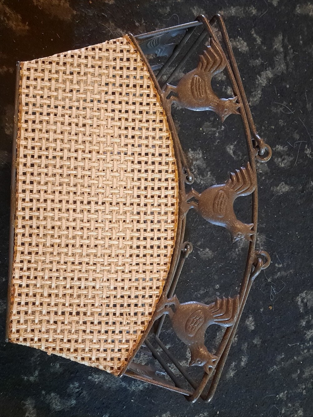 Woven Rattan Wall Basket with Rooster Iron Frame